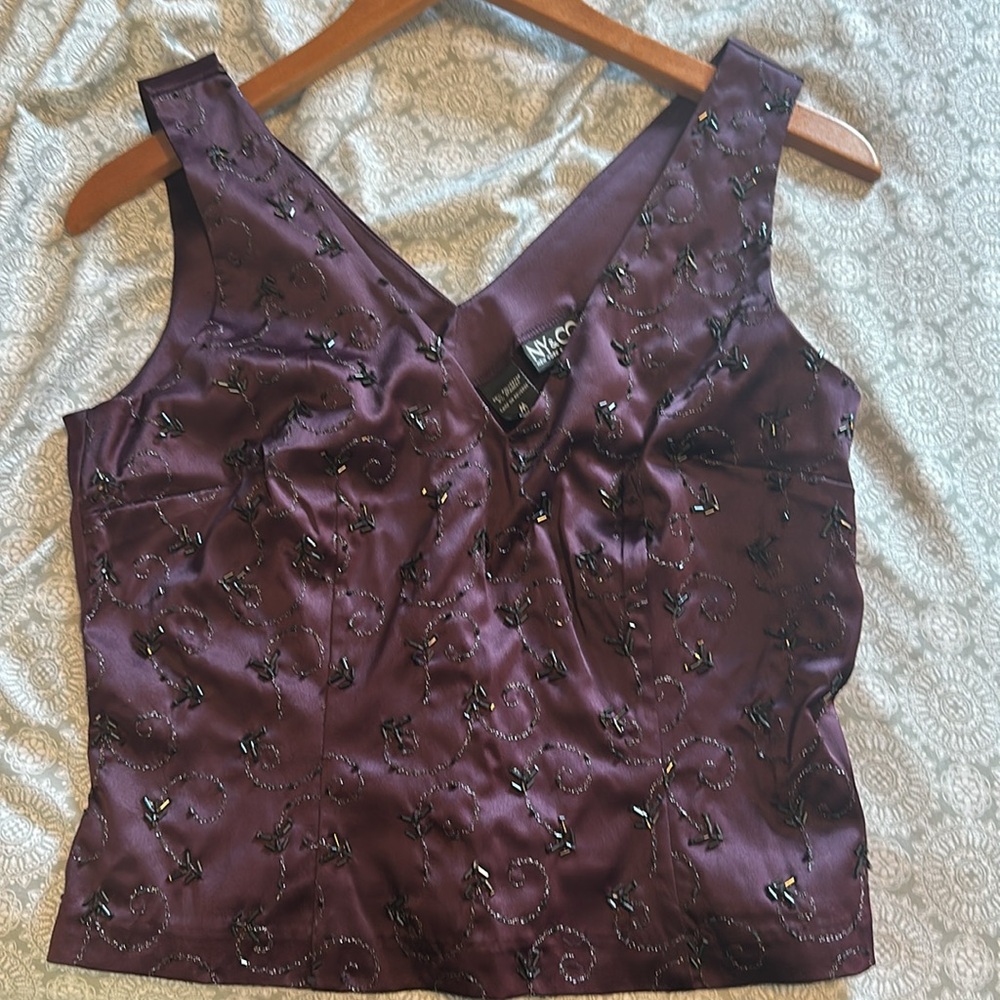 New York & Company Deep Purple Embellished Tank Top